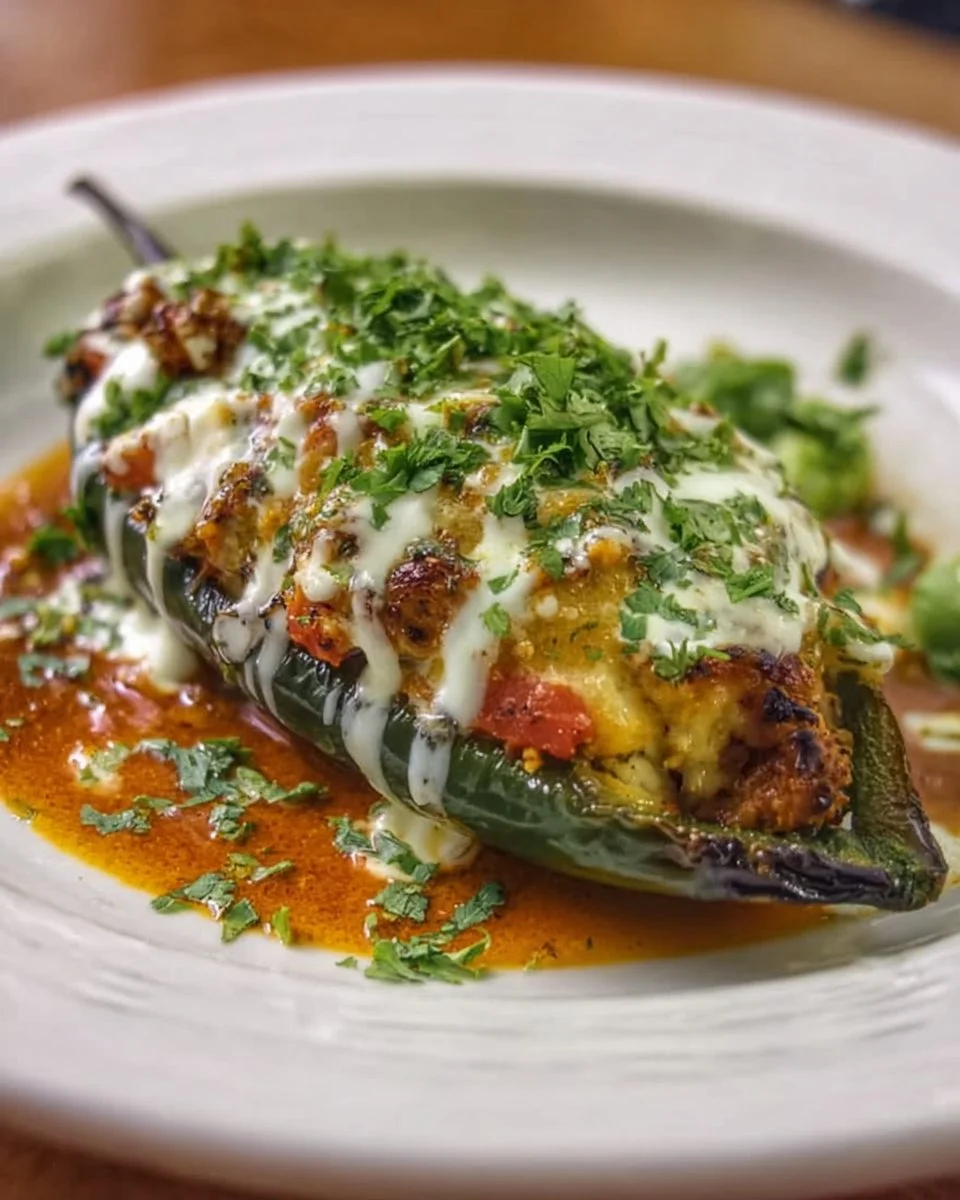 Delicious stuffed poblano pepper filled with savory ingredients