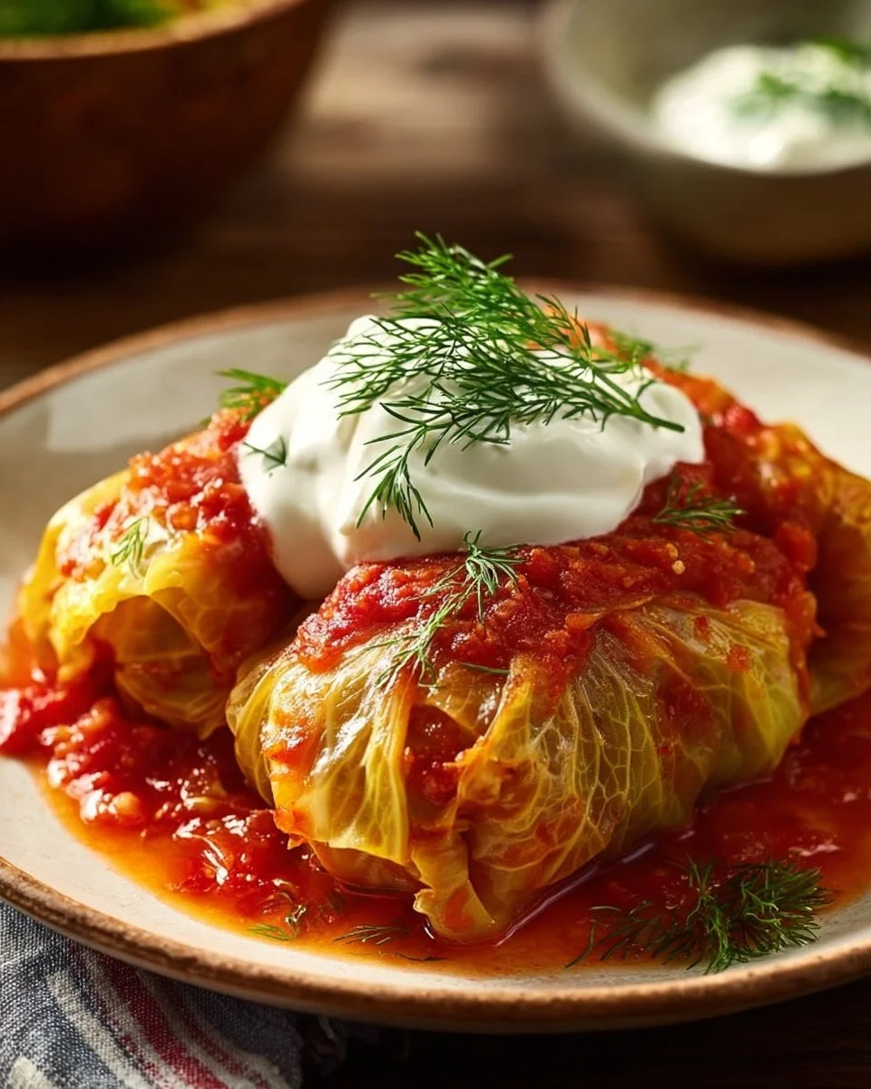 Delicious Ukrainian cabbage rolls filled with seasoned meat and rice