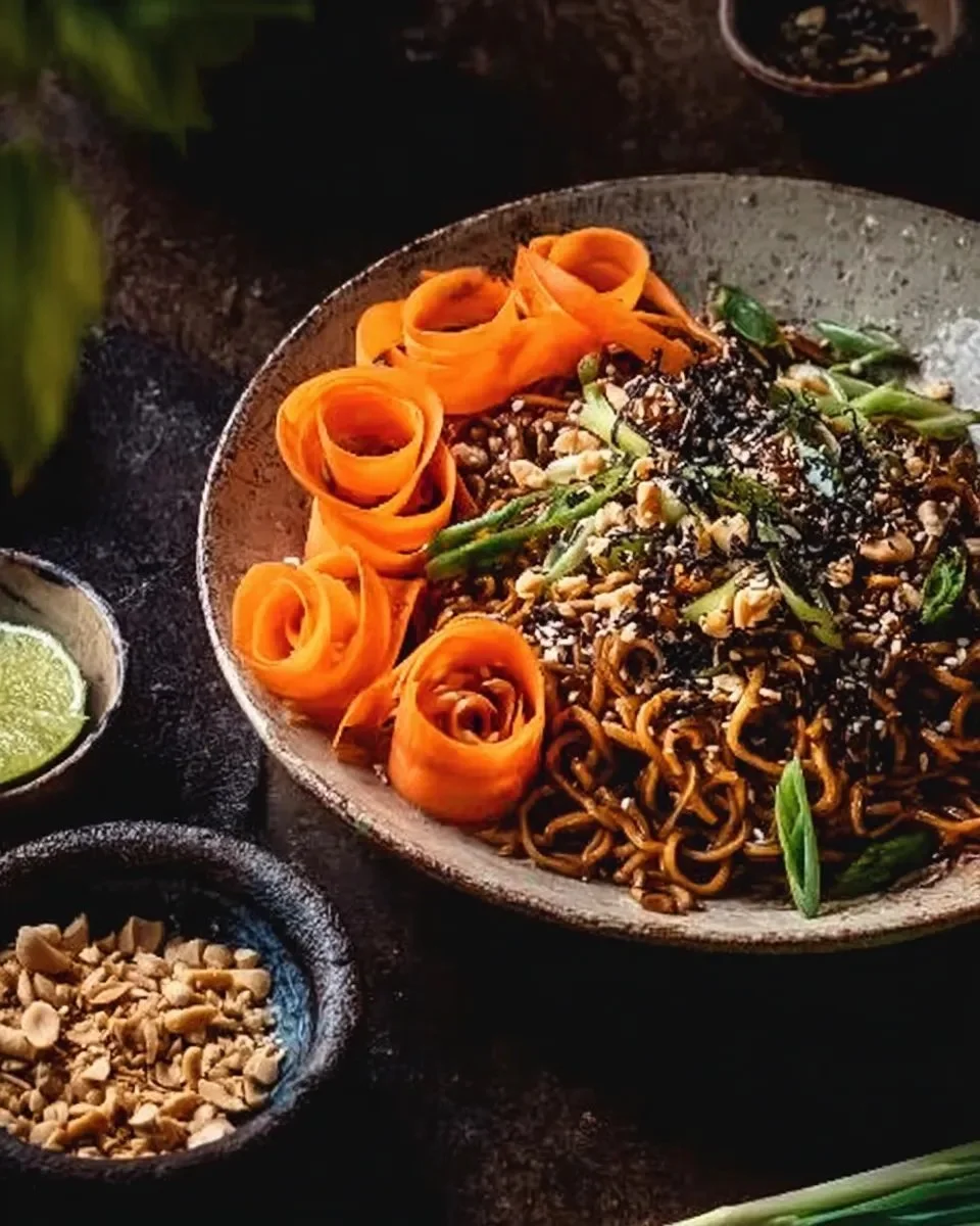 A bowl of 30-minute caramelized shallot beef ramen noodles topped with green onions.