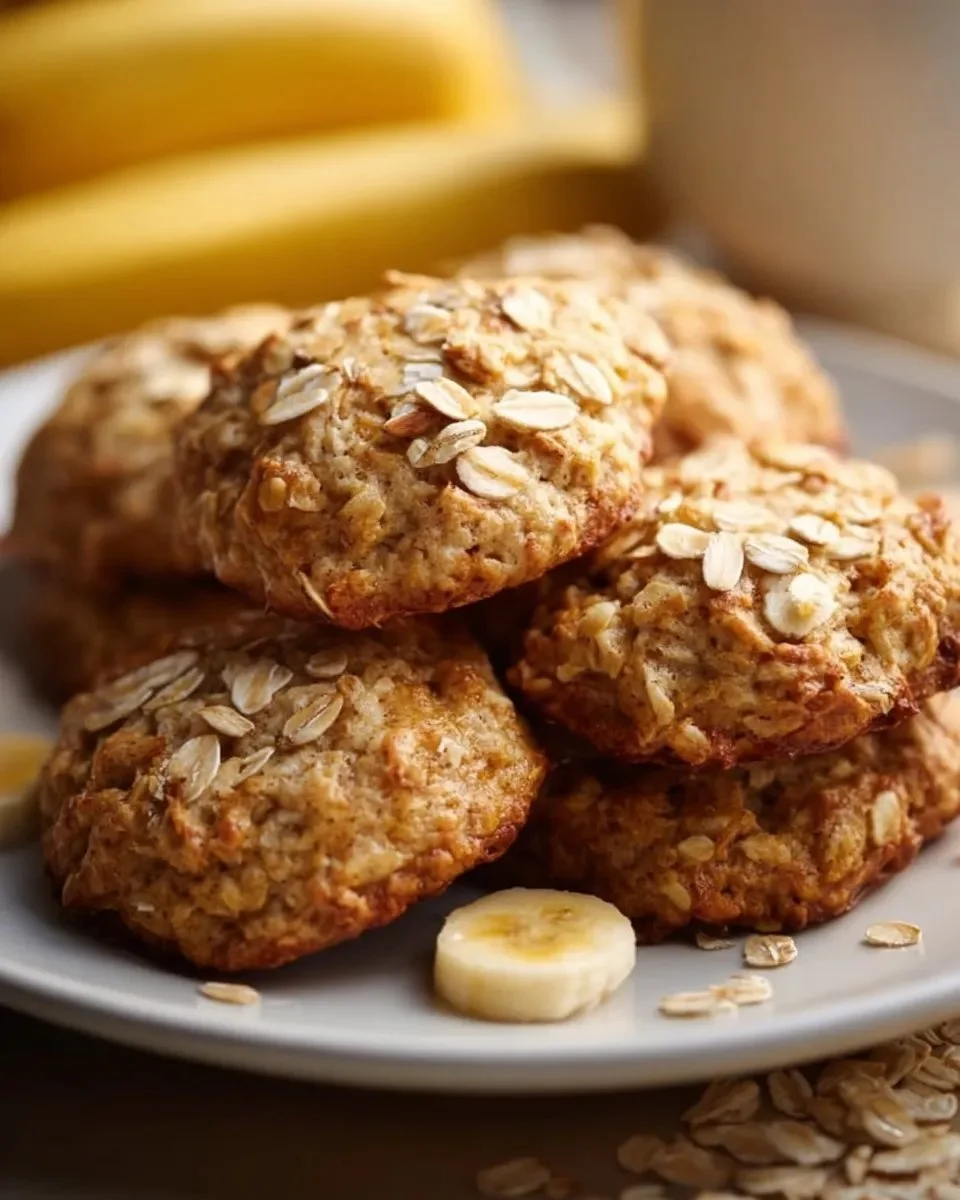 Freshly baked banana oatmeal cookies on a plate