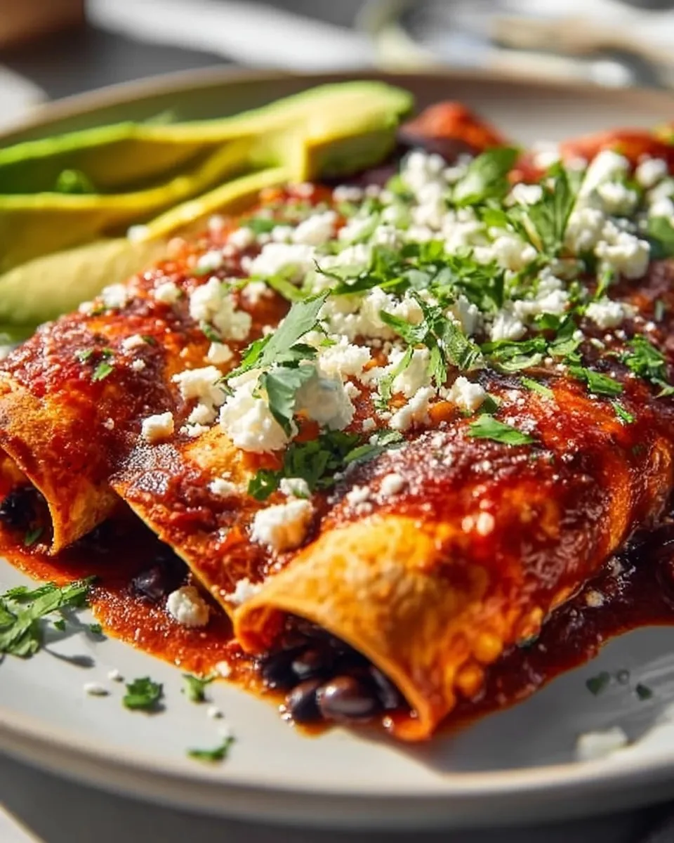 Delicious Black Bean and Corn Vegetarian Enchiladas topped with cheese and salsa