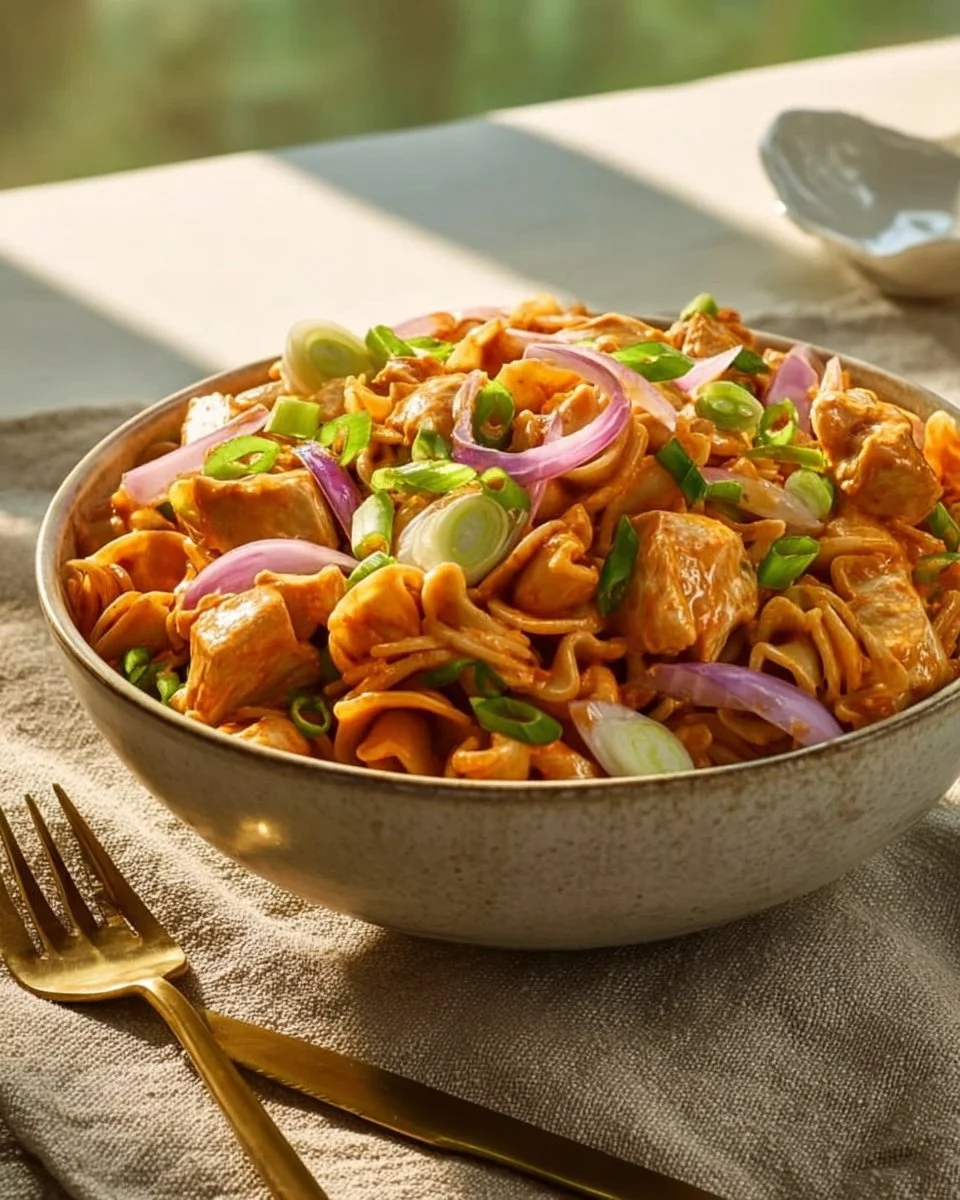 Buffalo Chicken Pasta Salad with vibrant vegetables and creamy dressing