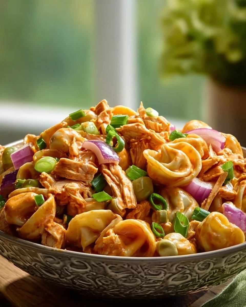 Buffalo Chicken Pasta Salad served in a bowl
