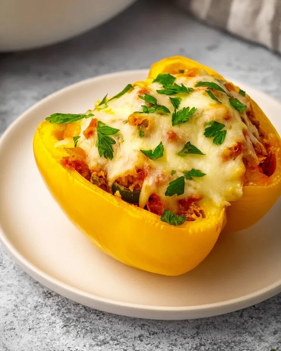 Classic stuffed peppers filled with meat, rice, and spices ready to serve.