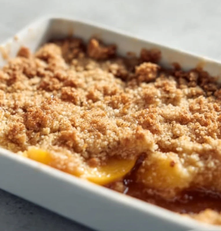 Easy Cake Mix Peach Cobbler with juicy peaches and a golden topping