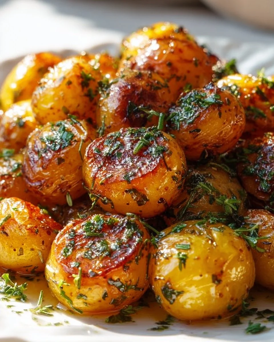 Delicious honey roasted baby potatoes with a golden glaze