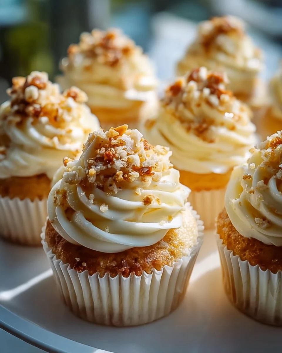 Mini German Bee Sting Cupcakes topped with honey and cream filling