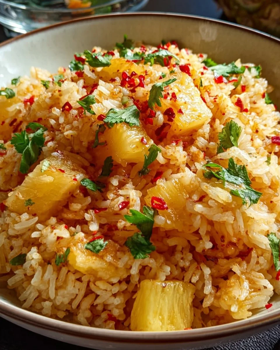 Delicious pineapple rice served in a bowl with fresh ingredients