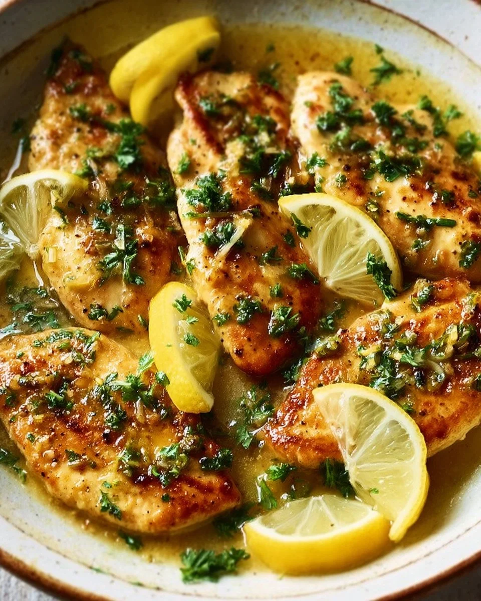 Delicious chicken piccata served with lemon and capers