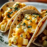 Delicious breakfast tacos filled with eggs, salsa, and fresh ingredients