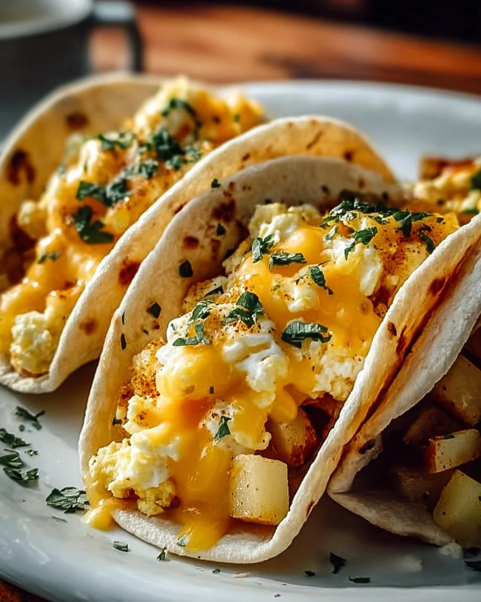 Delicious breakfast tacos filled with eggs, salsa, and fresh ingredients