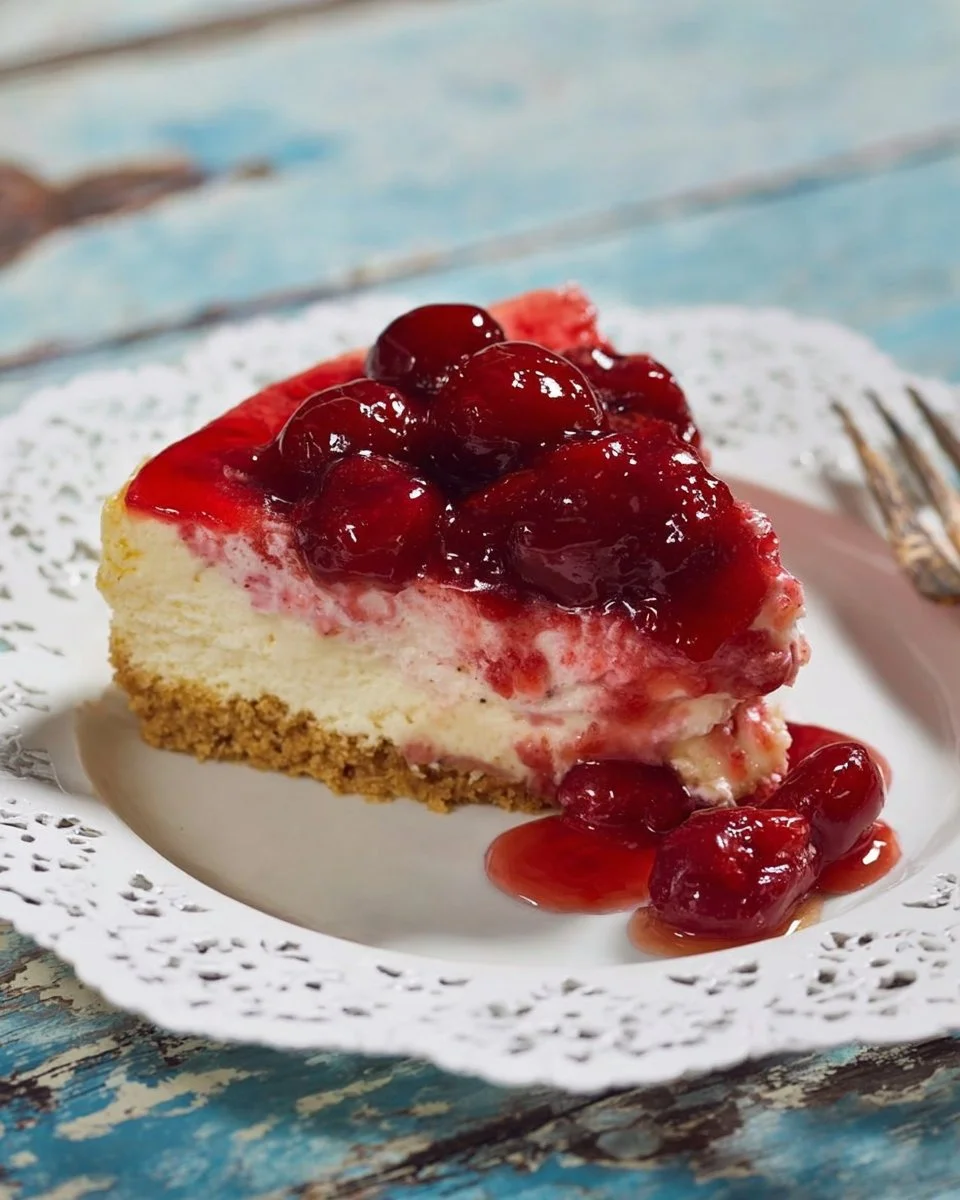 Classic Cherry Delight dessert topped with cherries and whipped cream.