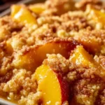 Delicious easy peach cobbler made with canned peaches fresh out of the oven.