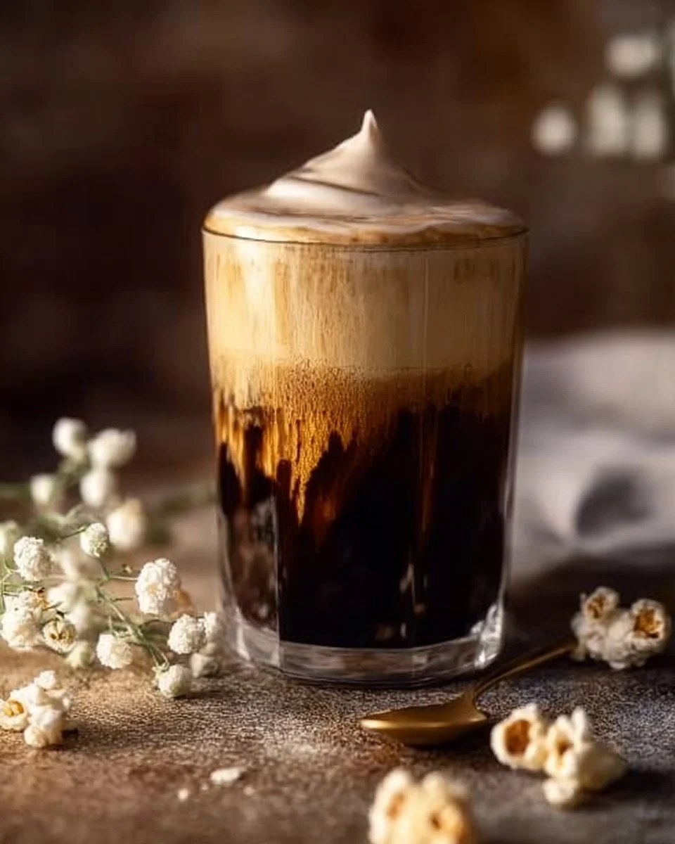 Frothy whipped coffee white russian drink in a glass