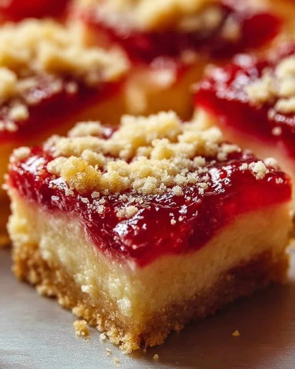 Delicious rhubarb cheesecake squares showcasing a creamy topping and tart rhubarb.
