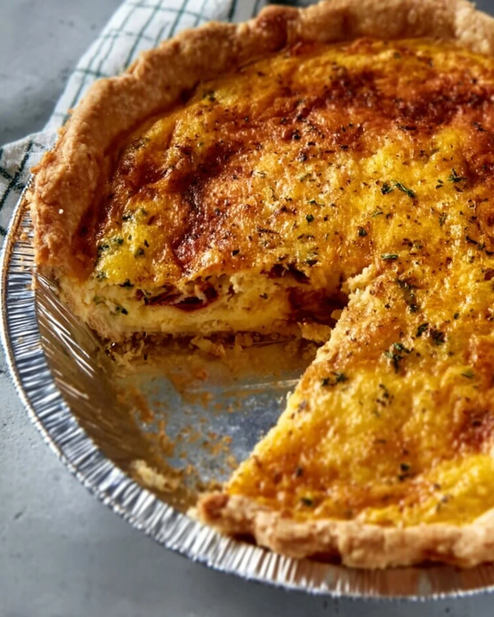 Delicious homemade Tomato Pie served on a wooden table