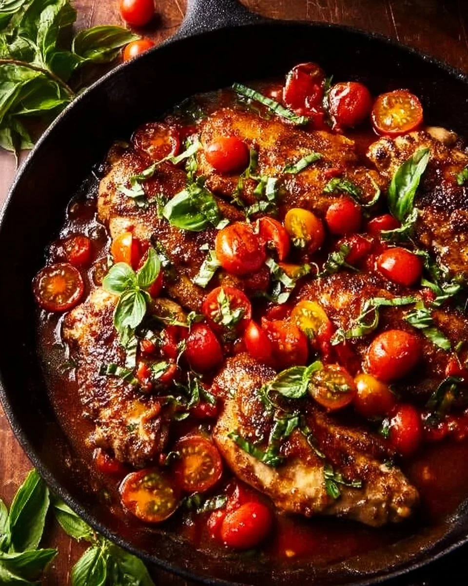 Cheesy stuffed chicken with tomato and basil served on a plate