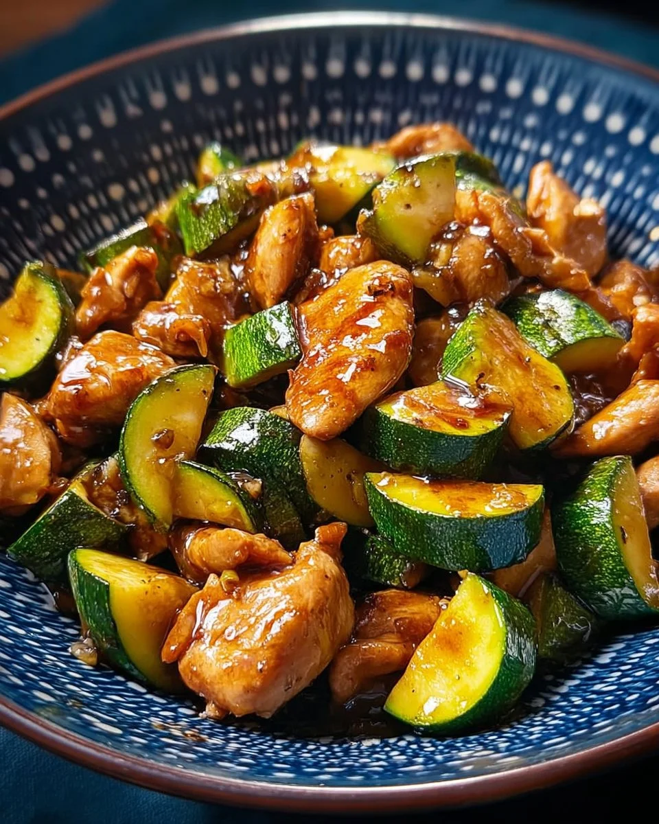 Chicken and Zucchini Stir-Fry with fresh vegetables in a skillet