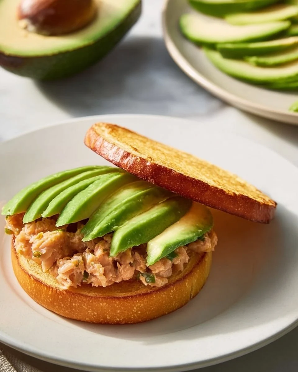 Crispy Spicy Tuna Burger garnished with California Avocado and lettuce.
