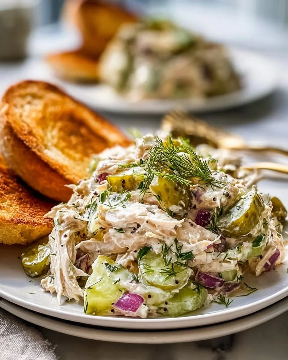 Bowl of Dill Pickle Chicken Salad with fresh ingredients