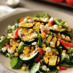 Grilled zucchini salad served in a bowl with fresh vegetables and dressing