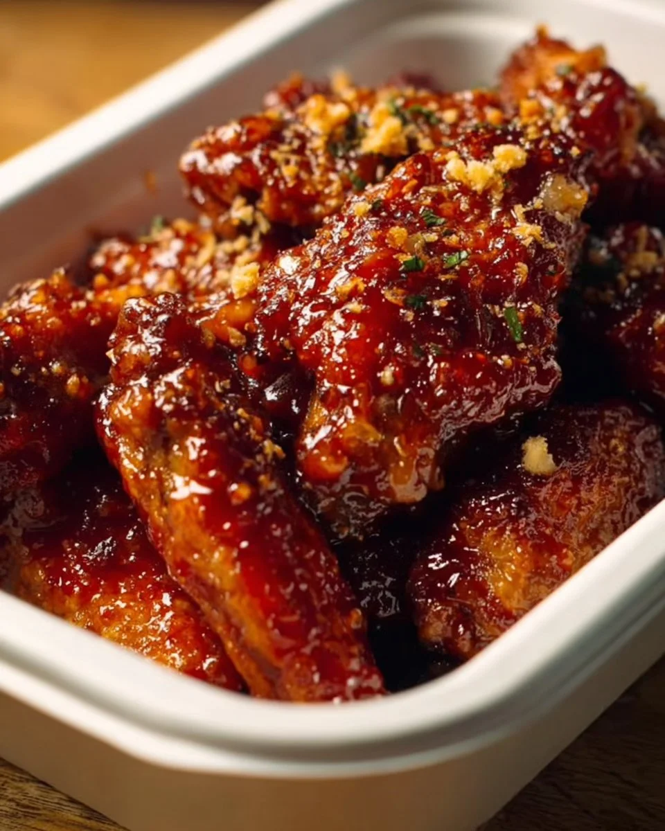 Marinated Nuoc Mam Chicken Wings served on a plate with fresh herbs.