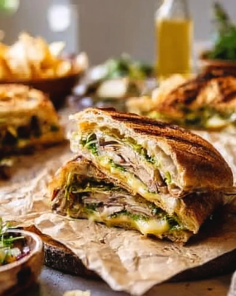 Pesto Turkey Sandwich with avocado and bacon on a picnic table.