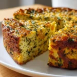 Quinoa lentil spinach casserole dish served in a bowl.