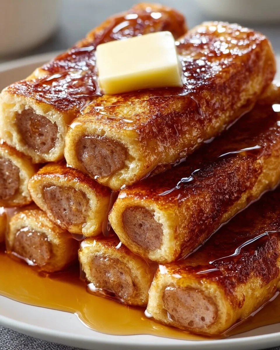 Delicious sausage-stuffed cinnamon roll-ups ready to be served.