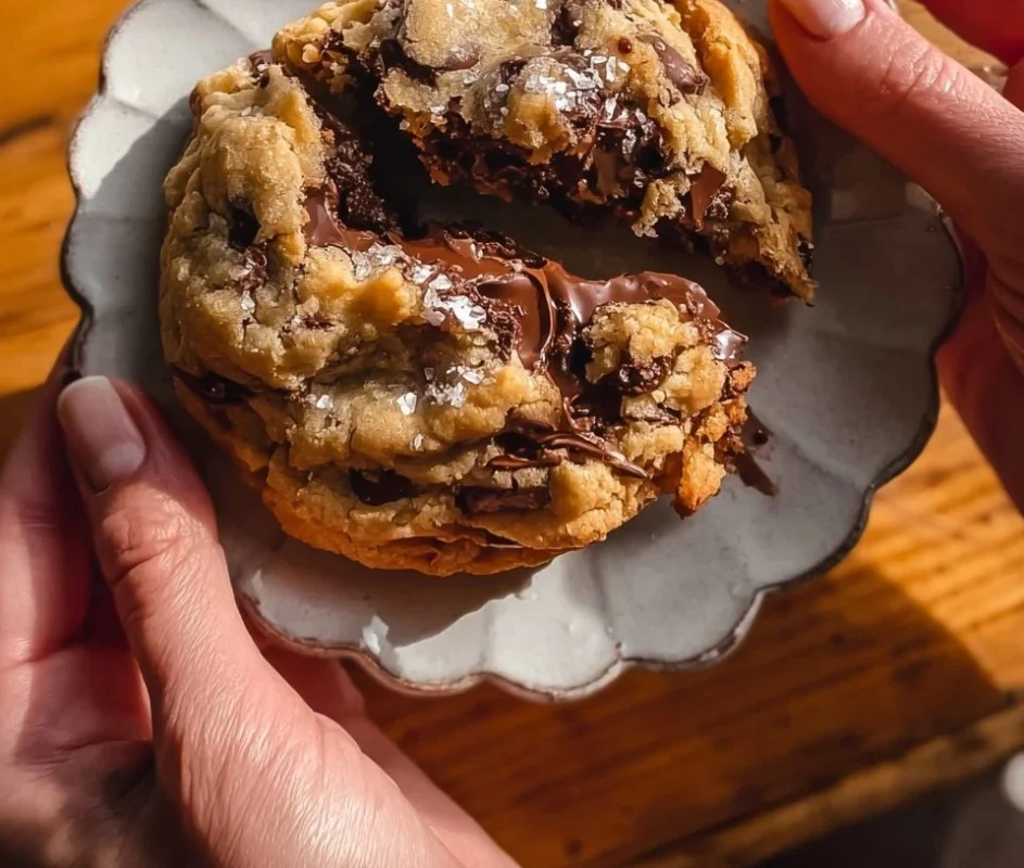 Baked soft chocolate chip cookies on a plate
