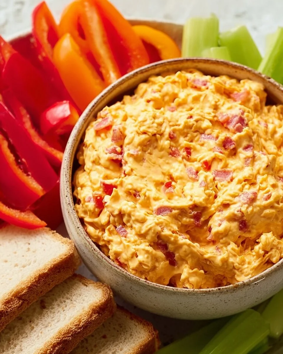 Delicious Southern pimento cheese spread served with crackers.