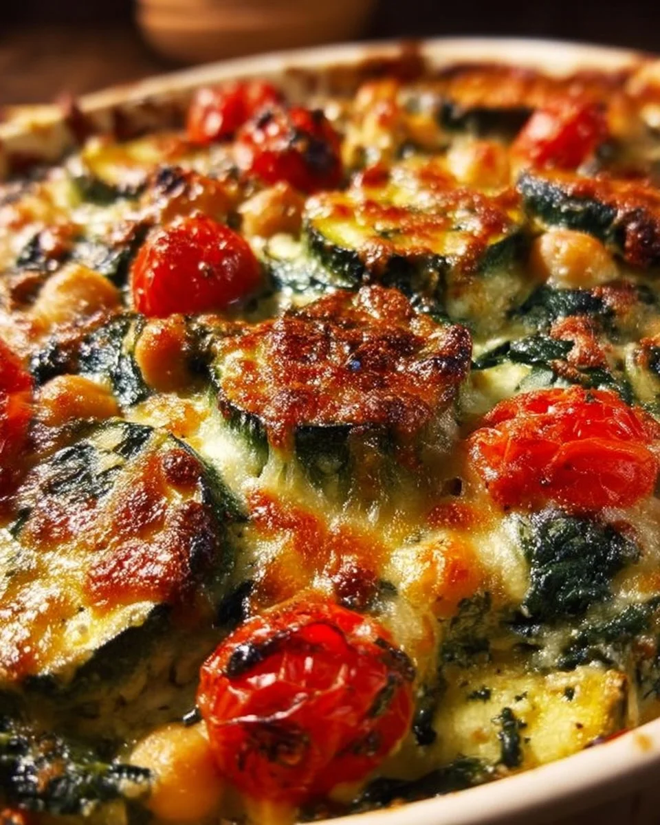Delicious spinach and zucchini chickpea bake served in a dish