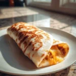 Vegetarian black bean burritos with cheese and cilantro-lime rice